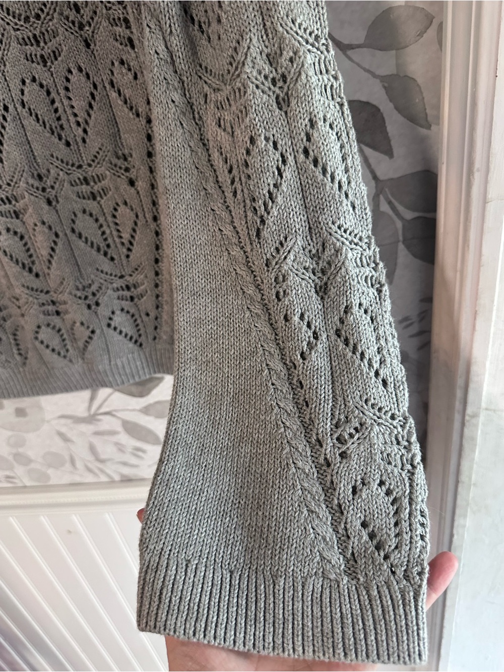 J. Crew NWT Gray Pointelle Flare-Sleeve Sweater sz Med - Picture 7 of 8